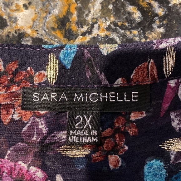 D womens Sara Michelle casual floral sheer 3/4 sleeve plus size blouse 2X - Picture 3 of 3